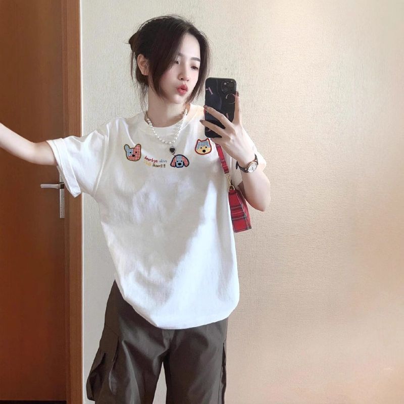重磅纯棉白色短袖t恤女2025新款爆款夏季宽松设计感小众百搭上衣