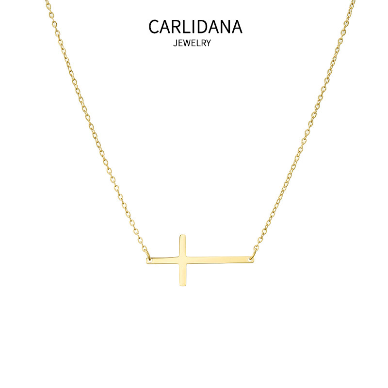 ins横条十字架项镀IPG18K金欧美时尚链耶稣十字架极简冷淡风首饰