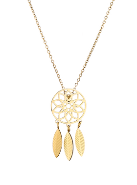 意大利钛钢镀金镂空花纹羽毛吊坠