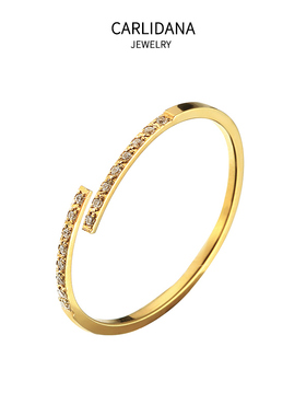 微镶锆石满天星开口戒14K镀金细戒指时尚淑女简约闪闪食指戒