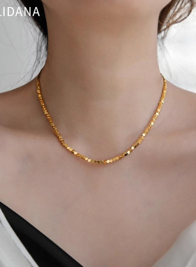 项链女锁骨链时尚设计钛钢18K镀金方块银碎几两轻奢小众百搭颈链