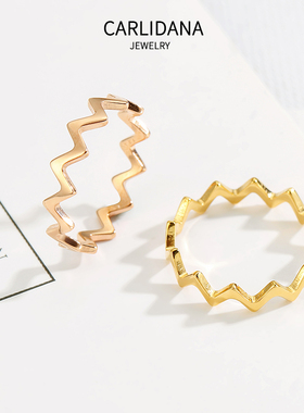 波纹戒指IPG18K玫瑰金网红韩版关节细戒指日韩流行尾戒欧风风首饰