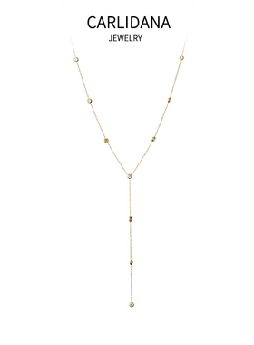 14K镀金多锆石镶嵌流苏长款Y字链项链欧美风时尚极简韩国简约长链