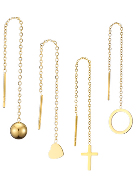 韩版流苏显脸瘦长耳线IPG18K金花朵爱心吊坠耳线气质钛钢网红耳饰