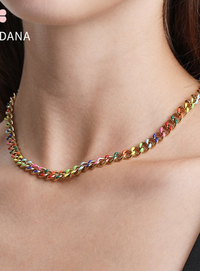 ins风新款烤漆项链女潮流意大利个性彩虹钛钢ipg14K高级锁骨链