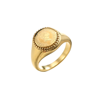 伊丽莎白女王美人头像戒指IPG14K镀金欧版网红小众仿金币圆食指戒