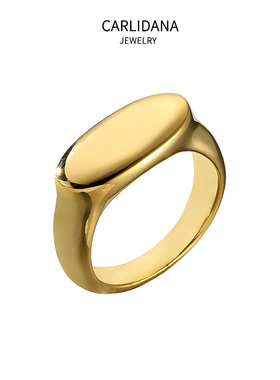 ins风小众设计椭圆光面戒指大气食指戒14K镀金韩国时尚简约潮女戒