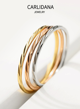 钛钢纹路光圈戒指18K镀金斜纹日韩简约素圈指环潮极简食指戒尾戒