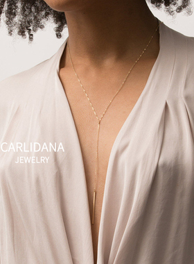 ins一字竖条Y字项链IPG18K镀金钛钢轻奢小众时尚设计感长条长链