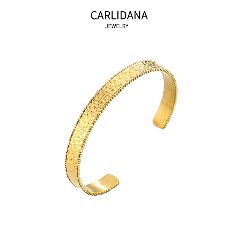 thumbnail for 14K gold-plated French design niche hammer pattern titanium steel open bracelet European style European and American minimalist fashion new jewelry
