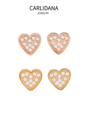 打折 IPG18K镀金桃心满钻钛钢耳钉玫瑰金色微镶钻耳饰心形小耳钉