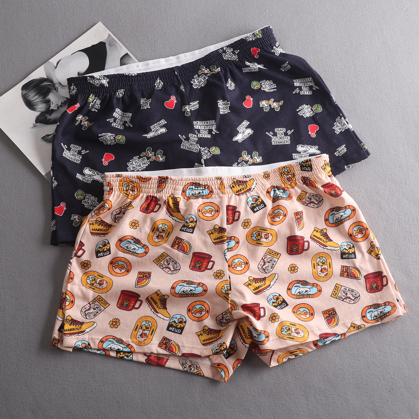 日系纯棉印花男士阿罗裤内裤平角裤卡通潮流四角裤男式短裤大裤衩,女士内衣/男士内衣/家居服,男阿罗裤,淘宝优惠券,粉丝福利购,淘宝优惠卷