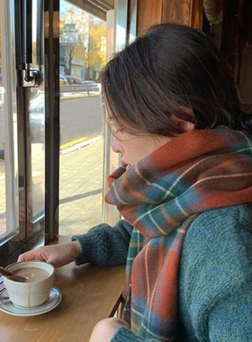 秋冬加厚韩版女格子围巾