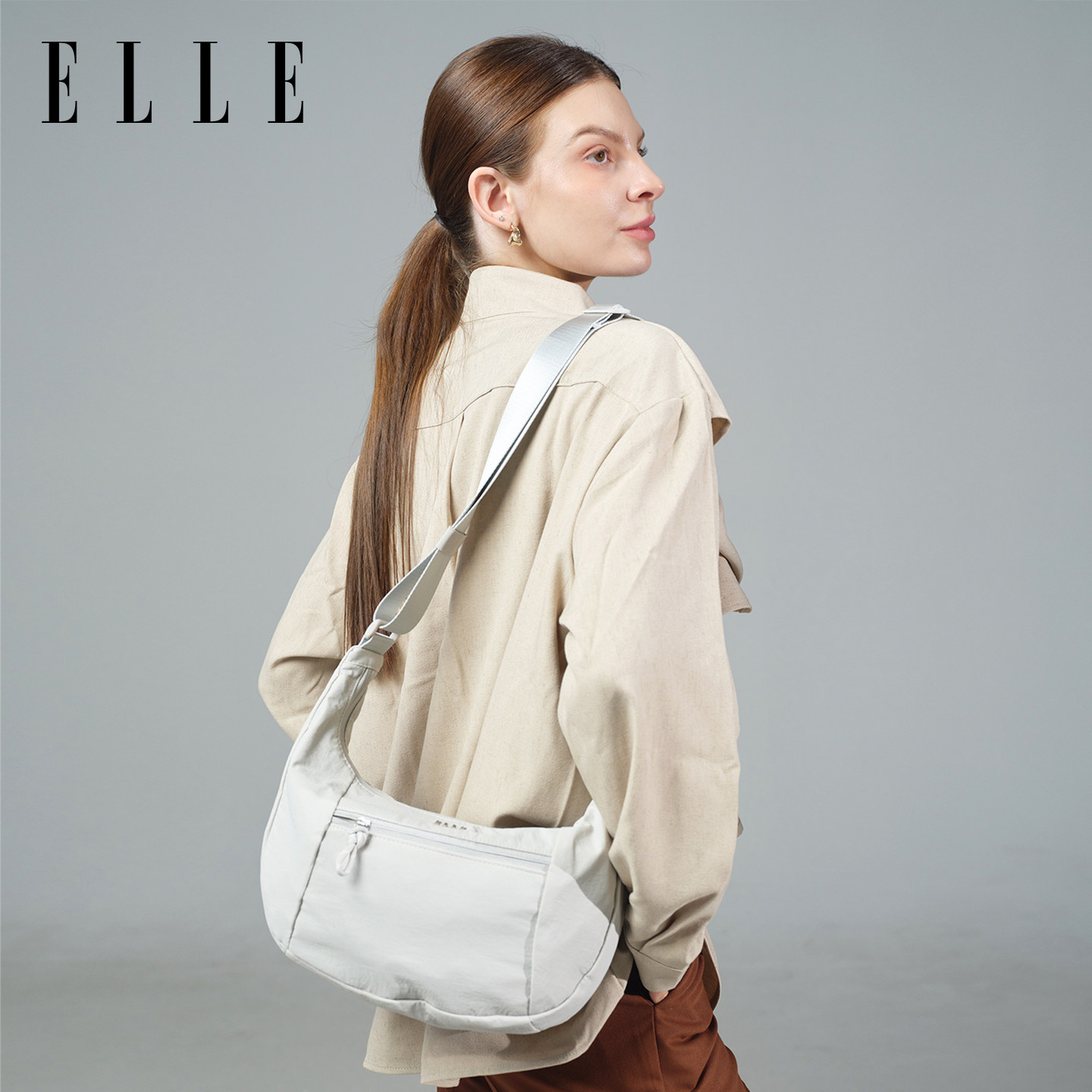 ELLE牛角包时尚包包女单肩包挎包通勤潮流斜跨小众高级感小包腋下图片