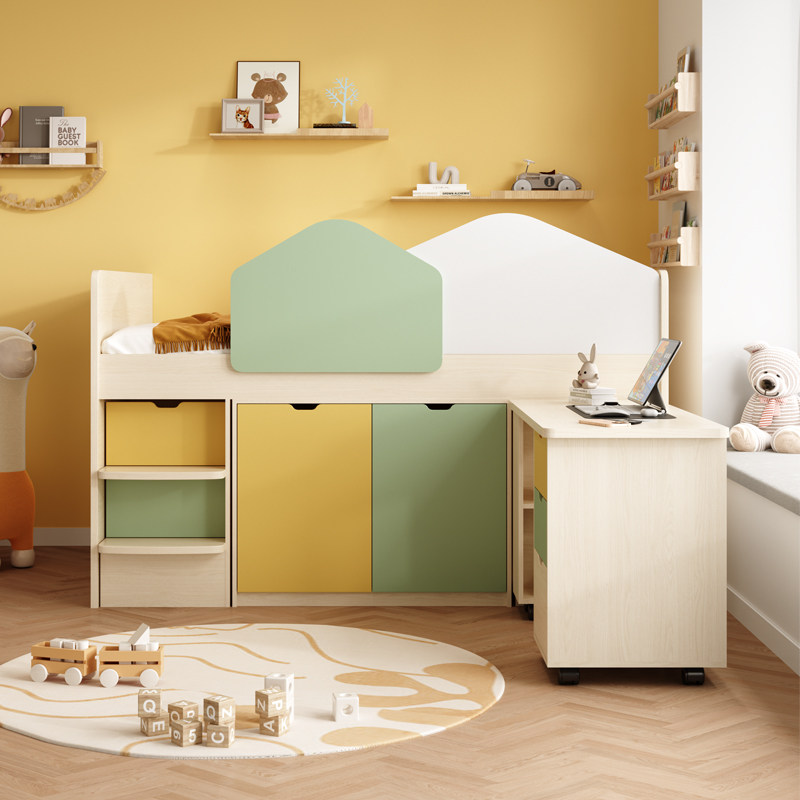 儿童床半高床书桌一体小户型儿童房衣柜床多功能床男孩女孩中高床
