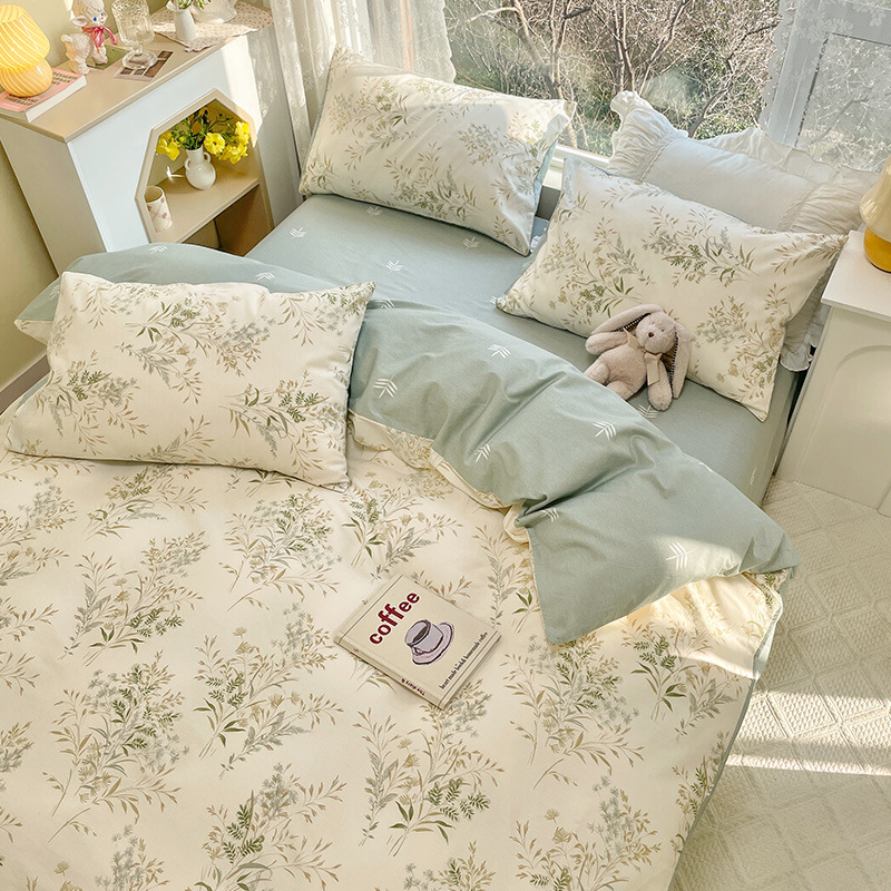 春秋|田园60支长绒棉床上四件套全棉秋冬小清新被套床笠纯棉三件