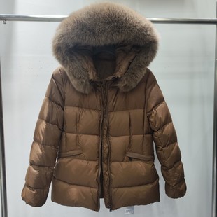 2024新款 羽绒服 女式 短款 美拉德焦糖色 加厚连帽毛领羽绒外套