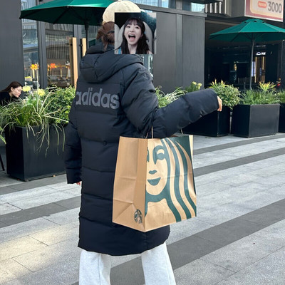 阿迪达斯adidas羽绒服情侣款户外防风中长款连帽保暖羽绒服KQ5514