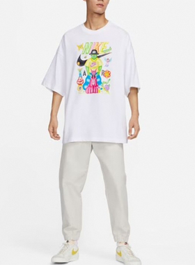 Nike耐克短袖男装夏季宽松印花透气圆领休闲短袖T恤FD1354-100