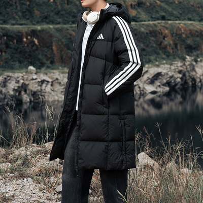 阿迪达斯adidas羽绒服李现同款拒水防风保暖长款鸭绒外套KC2498