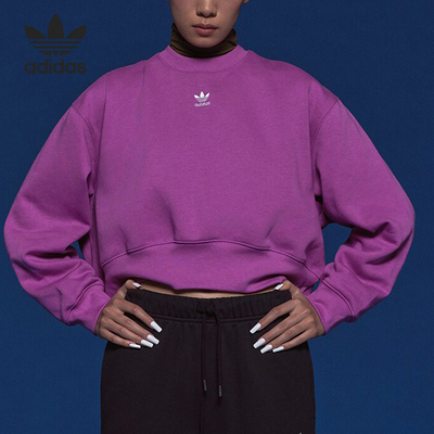 Adidas阿迪达斯正品三叶草女士针织保暖休闲圆领套头卫衣IR5975