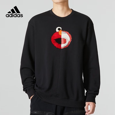 Adidas阿迪达斯套头衫男女同款春秋季印花宽松简约休闲卫衣HM9945