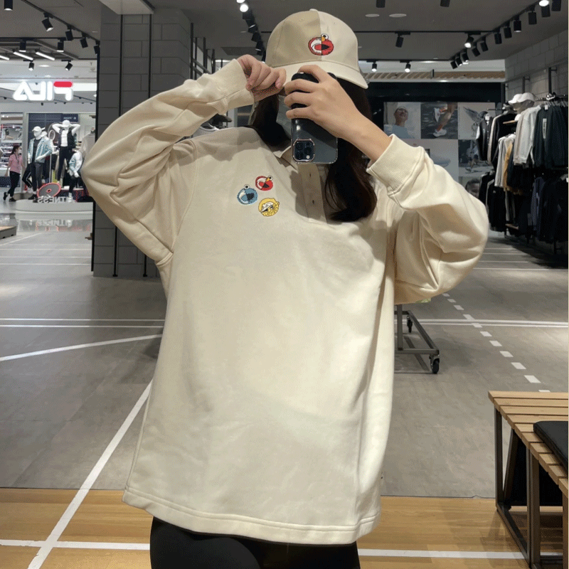 阿迪达斯NEO男女款芝麻街联名春秋运动休闲翻领卫衣Polo衫HM9949