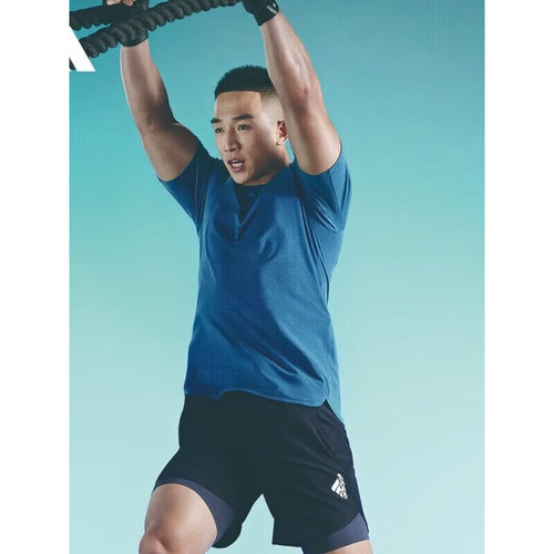 阿迪达斯adidas短袖T恤跑步健身训练运动服透气圆领上衣HS7461