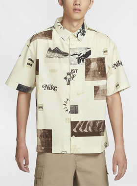 Nike耐克短袖男夏季新款翻领寸衫复古印花宽松休闲T恤HM4453-133