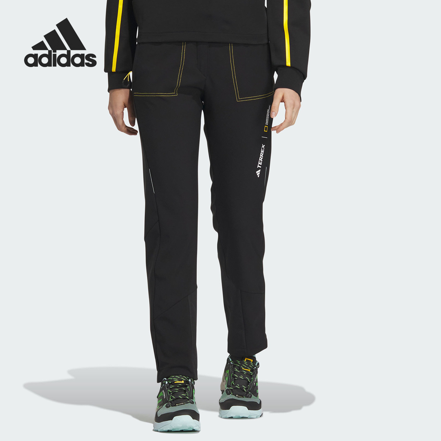 Adidas阿迪达斯长裤国家地理联名女士户外运动休闲软壳裤IL8987