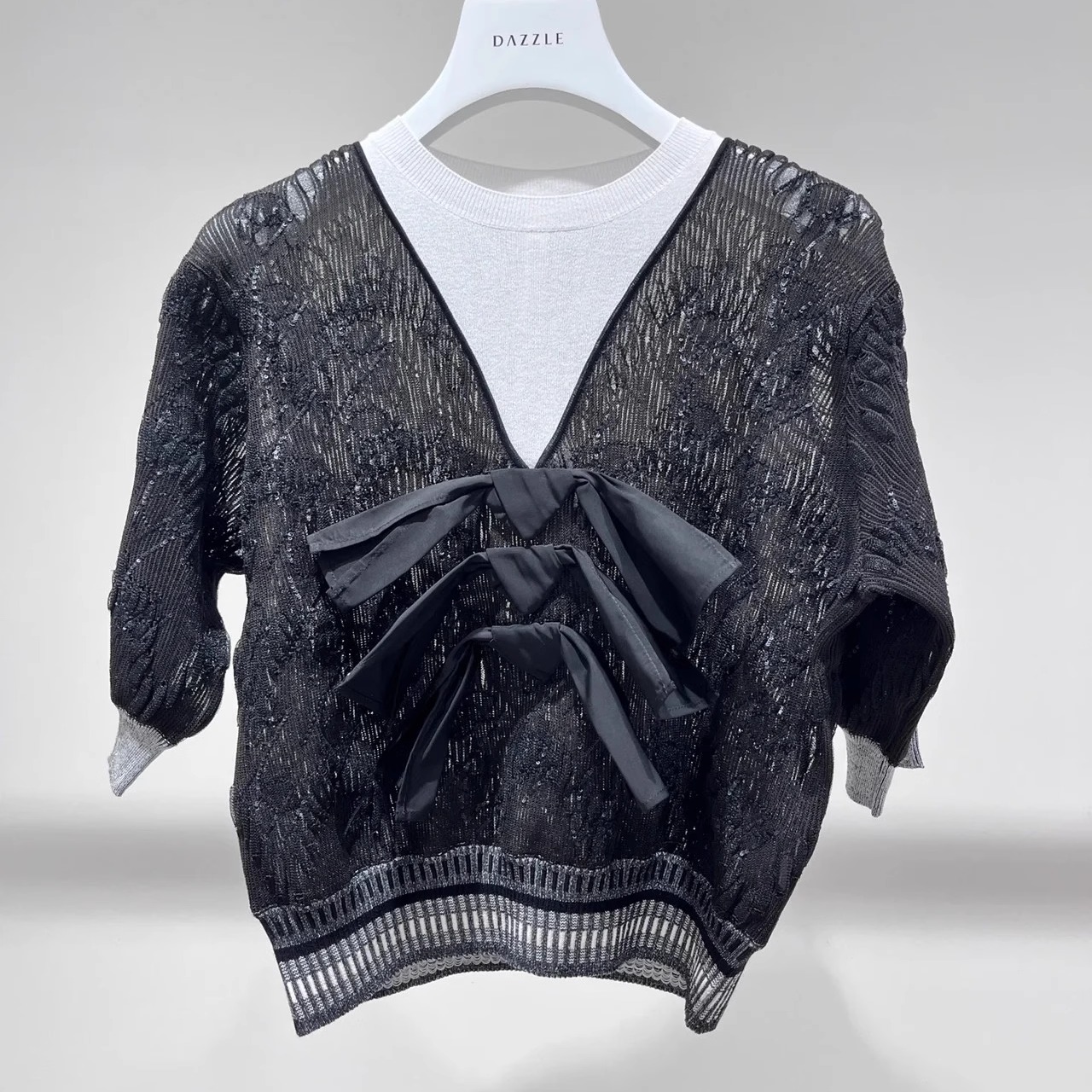 1E3E306吊牌3690元D高地素专柜正品2022秋蝴蝶结针织绣花上衣