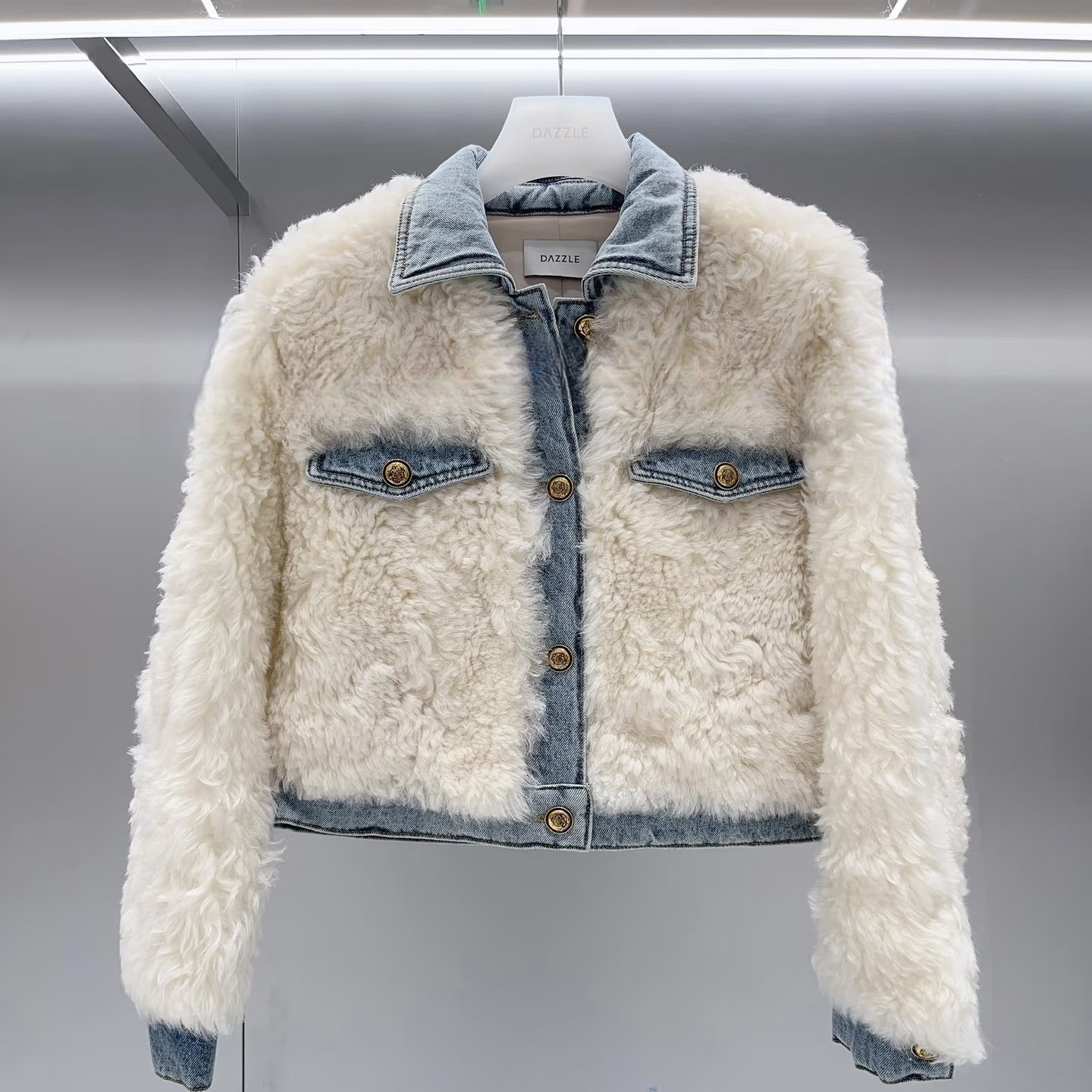 2H4M306吊牌7399大地素DAZZLE专柜正品2023冬女皮草保暖外套上衣