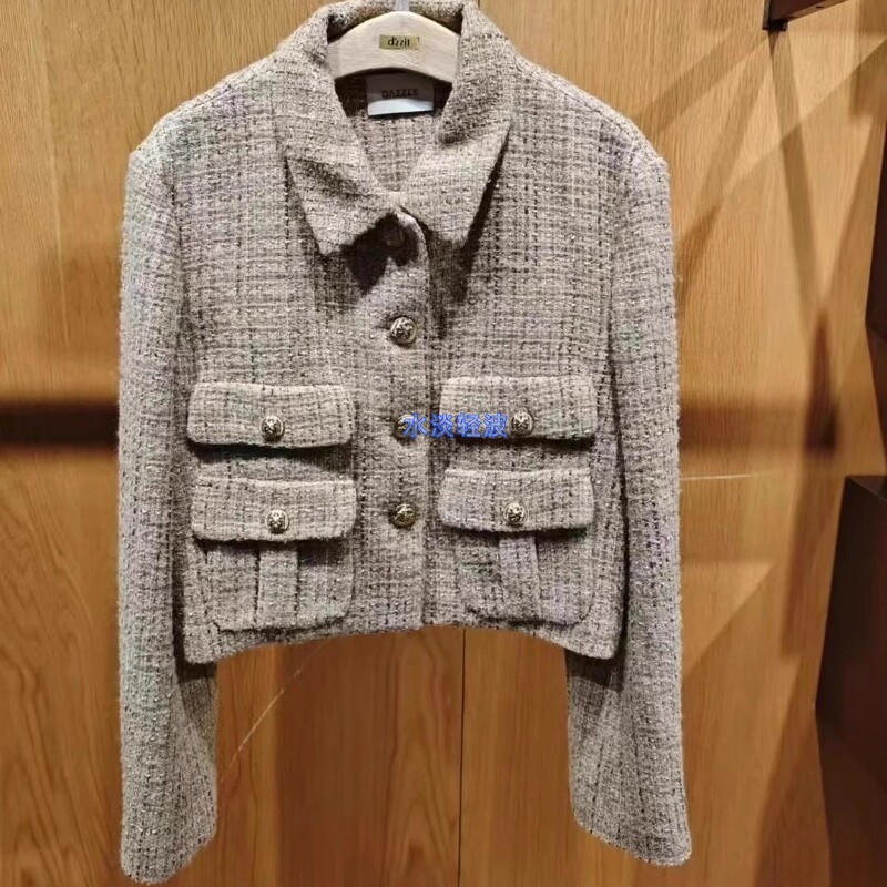 2H4F426吊牌2799大地素DAZZLE专柜正品2023冬女士口袋短夹克火