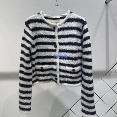 3H4E549吊牌1290小地素dzzit专柜正品2023冬女士针织条纹开衫火