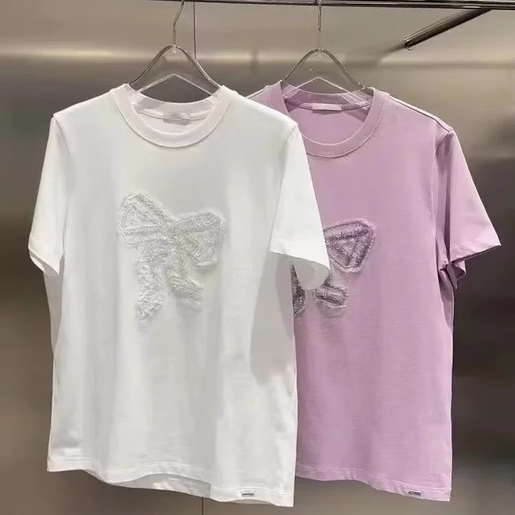 3J2B333吊牌795小地素dzzit专柜正品2025夏女蝴蝶结短袖T恤