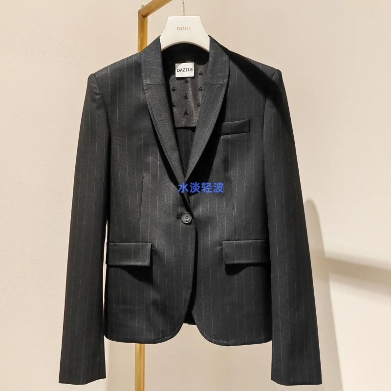 2H1F517吊牌3199大地素DAZZLE专柜正品2023春女条纹西装外套上火