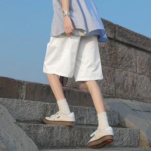 纯棉麻亚麻白色短裤男夏季休闲水洗棉裤子潮牌百搭直筒五分裤沙滩