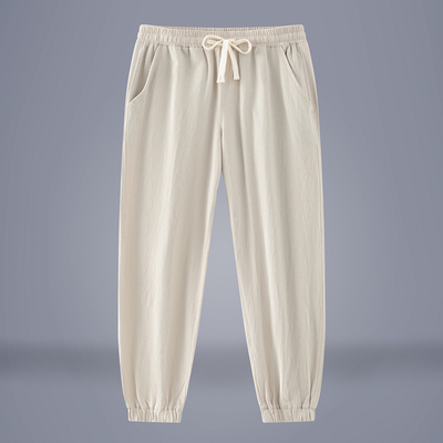 亚麻裤男薄款束脚休闲裤透气清凉