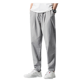 棉麻休闲裤男夏季薄款oversize阔腿宽松裤子美式高街亚麻直筒裤