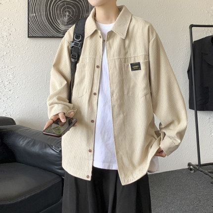 日系灯芯绒衬衫外套男士秋冬季潮牌大码宽松复古工装加绒加厚夹克