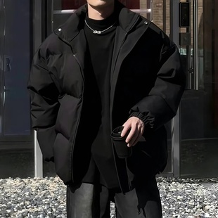高街oversize棉衣外套 立领面包服美式 黑色短款 九江立领棉服男冬季