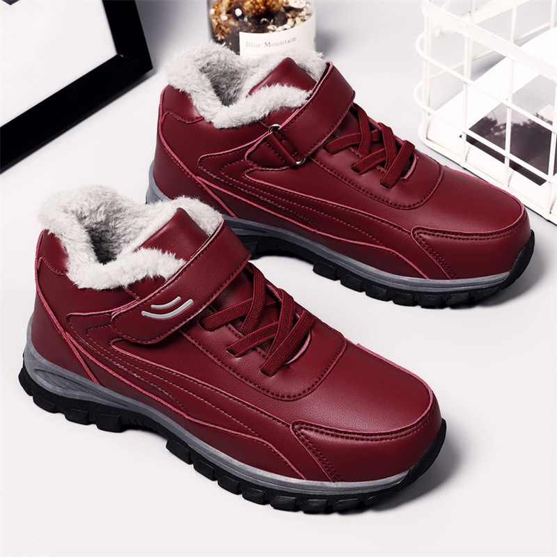 冬季皮面老人鞋棉鞋中老年鞋加绒