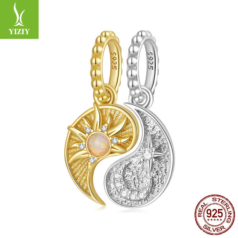 太极八卦日月吊坠饰品配件 个性神秘s925纯银幸运串珠