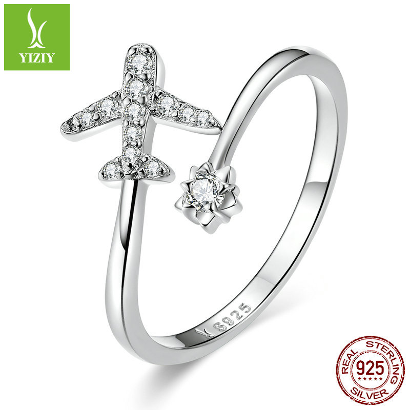 新款925银飞机开口戒指 个性轻奢风刻字情侣送礼指环手饰