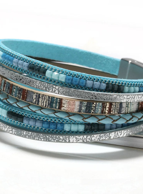 Leather Bracelet for Women新款2025波西米亚手工编织皮革手链女