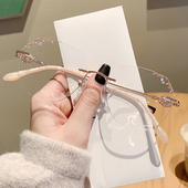 抖音同款 近视眼镜女大脸显瘦网红眼睛框无框眼镜架女潮防雾高级感