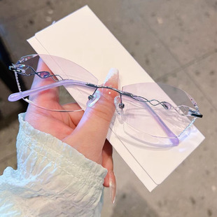400度成品防雾防蓝光近视镜 300 配渐变色无框近视眼镜女100 200