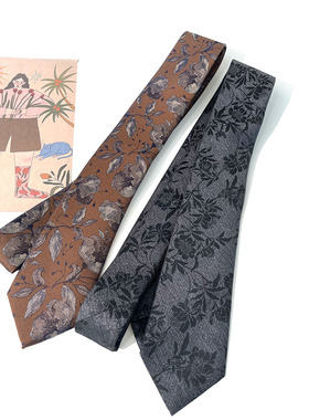 HOW CL涤纶丝花纹黑色复古咖啡7厘米男士手打长带休闲百搭款