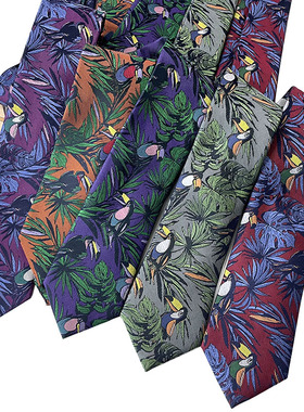 HOW CL休闲鸟雀提花男士真丝正装韩版衬衫领带