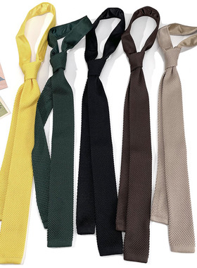 HOW针织纯色墨绿黑色棋盘格克莱因蓝趣味衬衣领带窄版平头格子